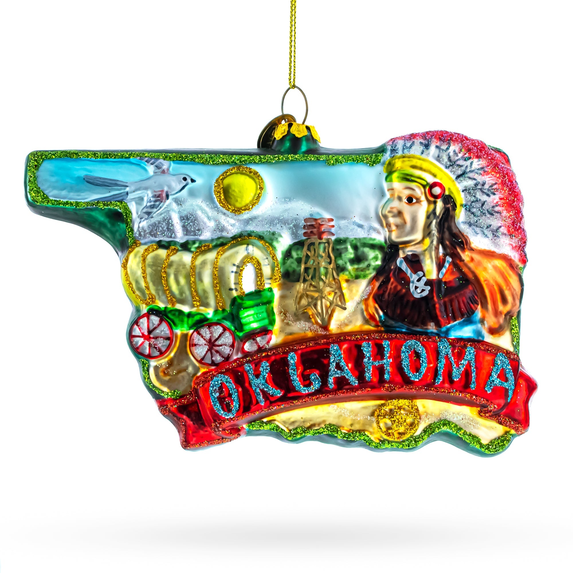 Oklahoma State Pride – Blown Glass Christmas Ornament