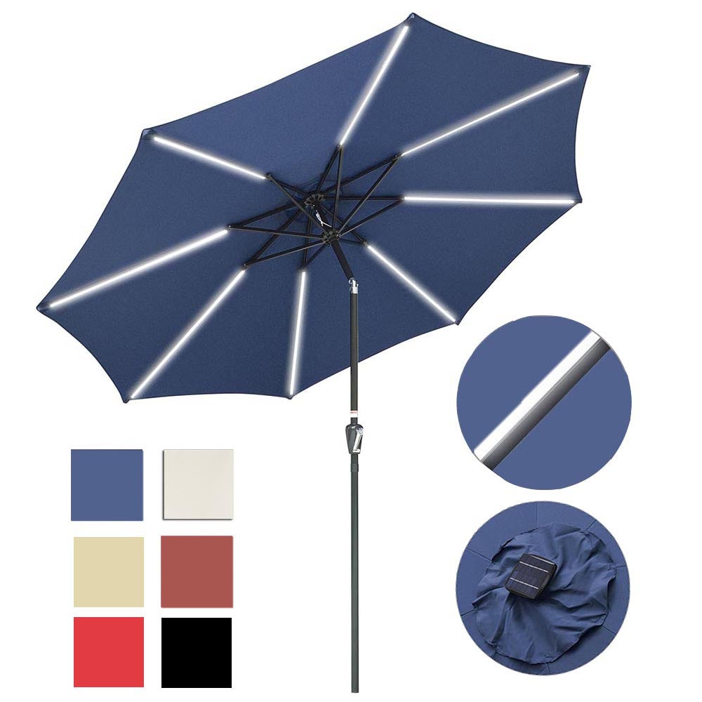 Yescom Solar Umbrella w/ Lights Tilt Market Umbrella 10ft 8-Rib