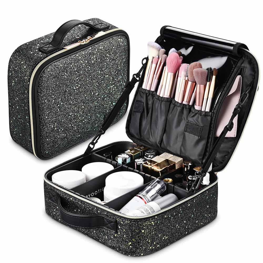 Byootique Sparkle Makeup Train Case w/ Dividers & Brush Holder