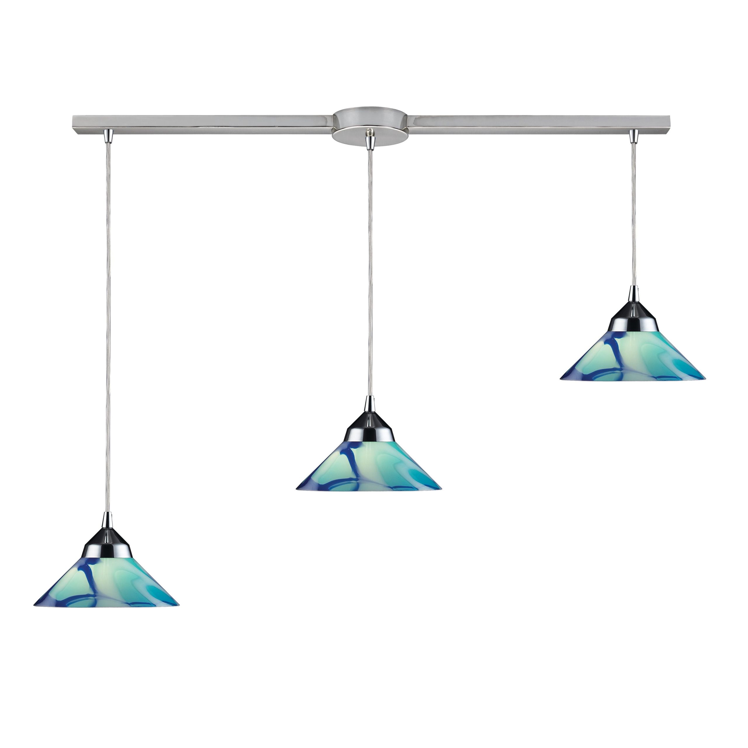 ELK SHOWROOM 1477/3L-CAR Refraction 36” Wide 3-Light Pendant – Polished Chrome with Caribbean Glass