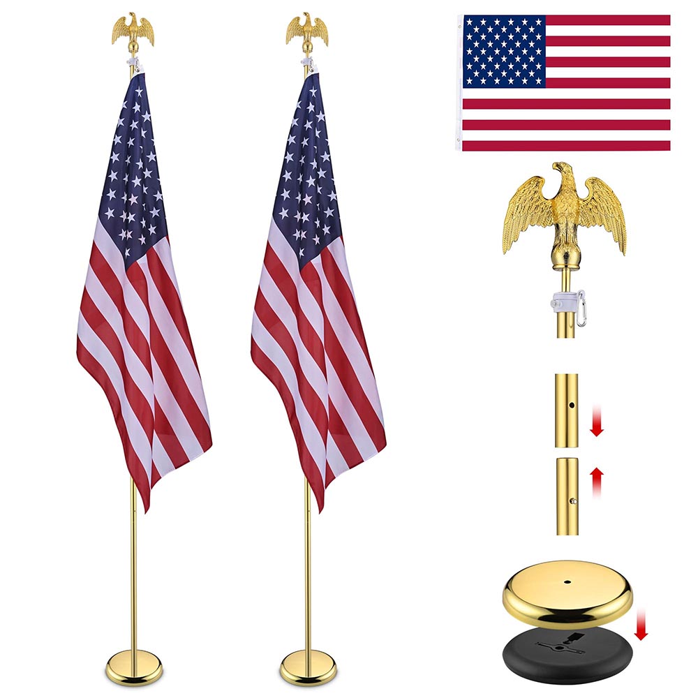 Yescom 8′ Indoor Flagpoles with Stand US Flag 2-Pack