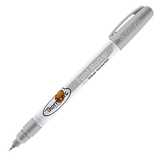 Thornton’s Art Supply Vibrant Premium Oil-Based Paint Markers Pen Extra Fine Metallic Silver for Craft Rock Painting Write on Multi Surface Glass