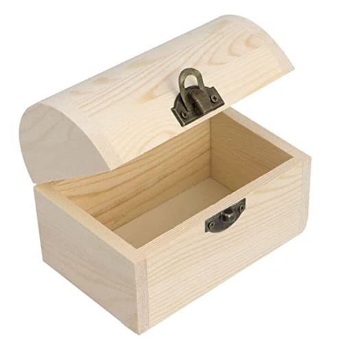 Hsiwto Plain Unfinished Wood Box, Unpainted Wooden Jewelry Box DIY Craft Storage Treasure Chest Toy Case