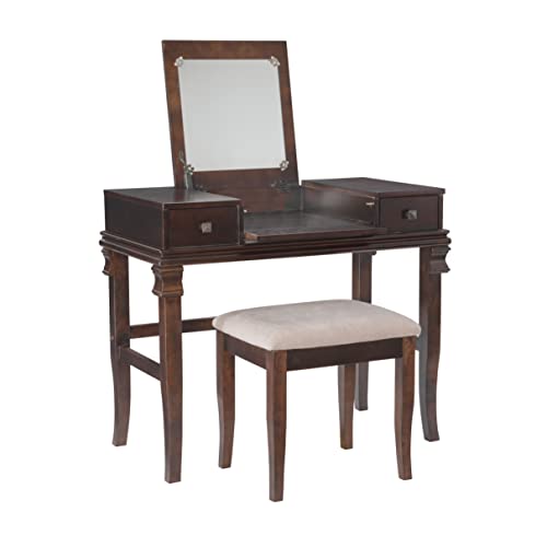 Linon Angela Walnut Vanity Set,30″ x 36″ x 18″