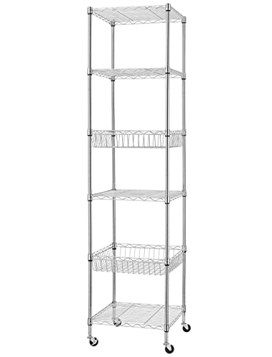 Finnhomy Heavy Duty 6 Tier Wire Shelving Unit with Wheels 18x18x72-inches 6 Shelves Storage Rack Thicken Steel Tube, Adjustable Shelving Rack for