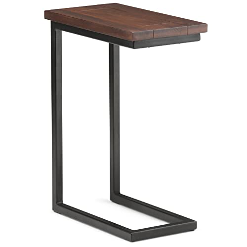 SIMPLIHOME Skyler SOLID MANGO WOOD and Metal 18 Inch Wide Rectangle C Side Table in Dark Cognac Brown, Fully Assembled, For the Living Room and