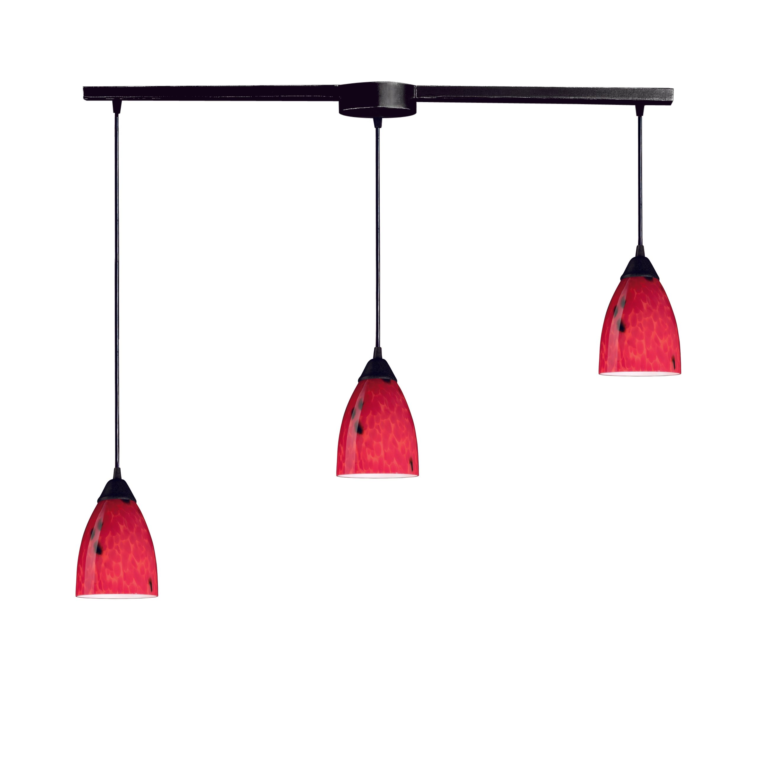 ELK SHOWROOM 406-3L-FR Classico 36” Wide 3-Light Pendant – Dark Rust with Fire Red Glass