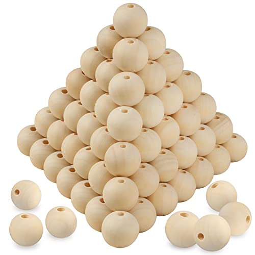 300 PCS Wood Beads, 1 Inch Diameter Wooden Beads for Crafts, Unfinished Wood Beads with Hole for Crafts, Various Jewelry Making, Car Seat Cushions,