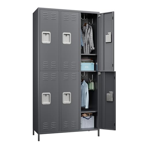 SPKAPO 72″ Tall Locker with 6 Doors and Pothook,Tier Locker,Metal Locker,Steel Storage Lockers for Employees, Storage Locker for Home, Gym, School,