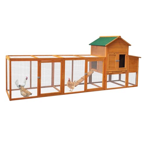 RUNVA 122”Chicken Coop with Nest Box – Poultry Cage with Removable Tray, Wooden Chicken Coop for 6 Chickens with Waterproof Roof & Ramp Play for