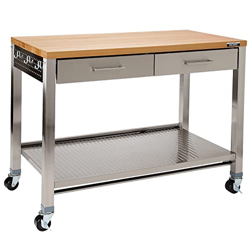 Seville Classics, Steel w/ Solid Wood Top, 48″ W x 24″ D x 37.5″ H