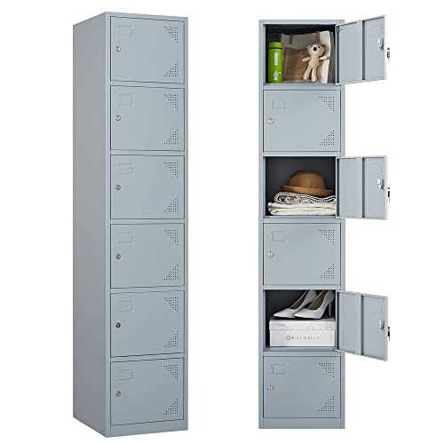 Letaya Metal Lockers for Employees,71″ Steel Storage Cabinet with 6 Door Lockable for Office Staff,Home Sundries,Gym,School (Gray)