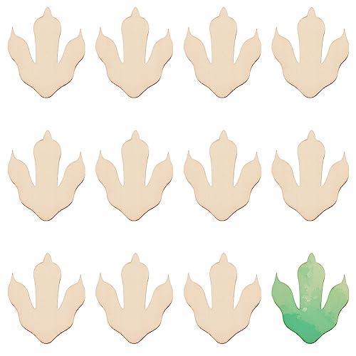 OLYCRAFT 12Pcs Wooden Dinosaur Foot Prints 3.5x3x0.3inch Unfinished Blank Wood Cutouts Slices Natural Claw Shape Unfinished Wood DIY Crafts Dinosaur