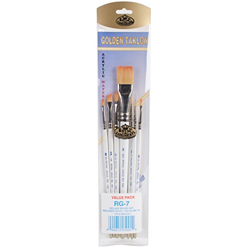 Royal Gold Royal & Langnickel, 7pc Variety Brush Set, Includes – Wash, Shader, Angular, Filbert & Liner Brushes