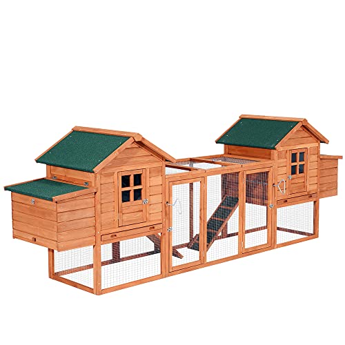 PawHut Dual Wooden Chicken Coop with Garden Bed, Large Outdoor Hen House with Nesting Boxes Removable Trays, Ramps Run, for Garden Backyard, 123″ x