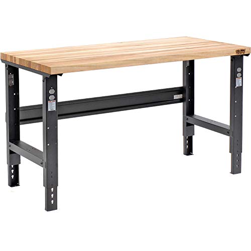 Global Industrial Adjustable Height Maple Butcher Block Square Edge Workbench, 1-3/4″ Top, 60″ W X 30″ D, Black