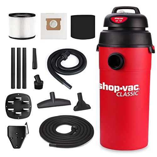 Shop-Vac 5 Gallon 5.5 Peak HP Wet/Dry Vacuum, Wall Mountable Compact Shop Vacuum with 18′ Extra Long Hose & Attachments, Ideal for Jobsite, Garage,