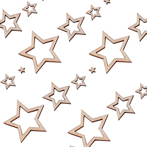 LiQunSweet 100 Pcs Hollow Star Unfinished Blank Wood Cutout Slice Piece Ornaments for Craft Project and Christmas Party Wedding Decoration