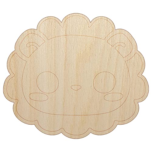 Charming Kawaii Chibi Lion Face Blushing Cheeks Unfinished Wood Shape Piece Cutout for DIY Craft Projects – 1/4 Inch Thick – 6.25 Inch Size