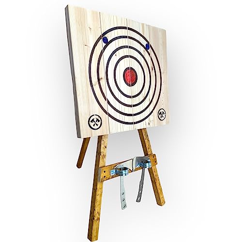 4-Ring Tripod Axe and Knife Throwing Target. Spruce Target Board, Tripod Stand and Weapon Holders. Axes NOT Included