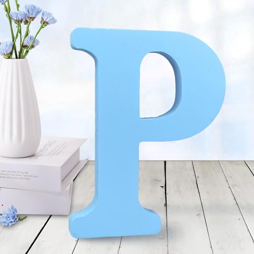 AOCEAN 6 Inch Blue Wood Letters Unfinished Wood Letters for Wall Decor Decorative Standing Letters Slices Sign Board Decoration for Craft Home Party