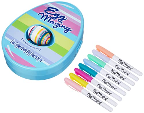 The EggMazing Easter Egg Decorator Kit – Arts and Crafts Set – Includes Egg Decorating Spinner and 8 Colorful Quick Drying Non Toxic Markers (Blue)