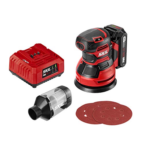 SKIL PWRCore 20 20V Brushed 5″ Random Orbital Sander, Variable Speed, Includes 3pc Sandpaper, Dust Box, 2.0Ah Battery and Charger – SR6604B-10