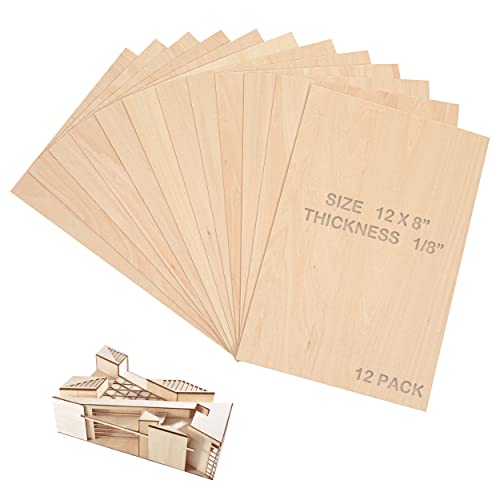 Calvana (12-Pack) 12”x8”x1/8” Balsa Sheets for Crafts – Perfect for Architectural Models Drawing Painting Wood Engraving Wood Burning Laser Scroll