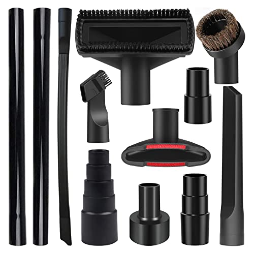 12PCS Universal Vacuum Attachment Kit Wet Dry Plastic Vacuum Hose Adapter 1-1/4″ Vacuum Cleaners Accessories with Horse Hair Brush Extension Wand