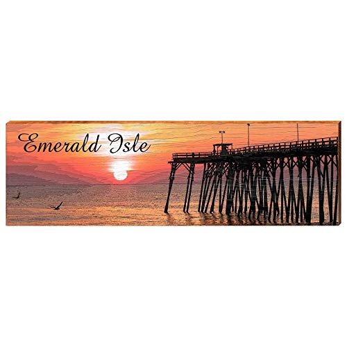 Emerald Isle Pier Sunset Home Decor Art Print on Real Wood