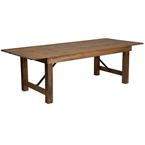 Flash Furniture Hercules Series 8′ x 40″ Rustic Solid Pine Folding Dining Table, Rectangular Antique Farmhouse Dining and Event Extension Table