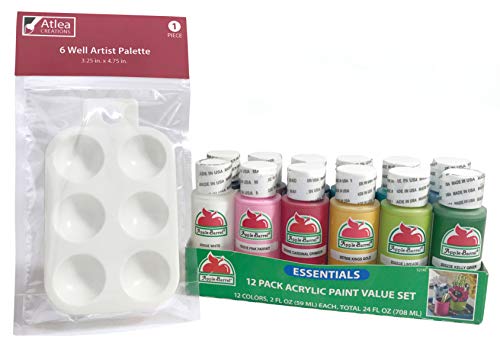 Apple Barrel Acrylic Paint Set with Complimentary Palette, Matte Finish (12 Bottles, 2-Ounces Each)