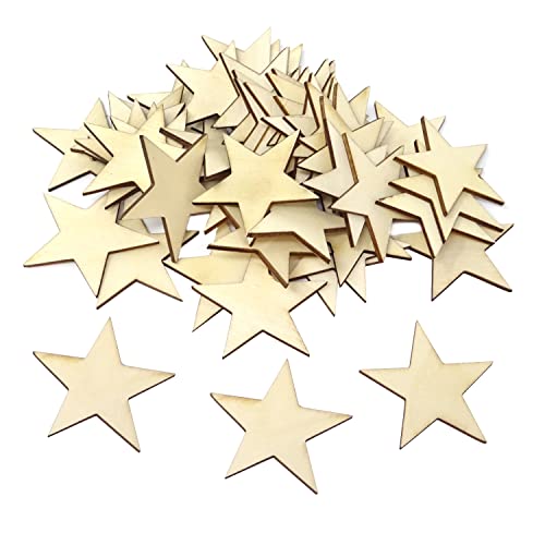 Honbay 50PCS 50mm/2inch Star Blank Unfinished Wood Slices, Wooden Star Embellishments Christmas Ornaments for DIY Crafts, Home Decoration, Games,