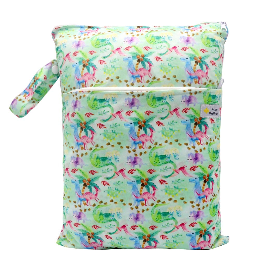 Double Pocket Wet Bag By Happy Beehinds – Pink Dinosaur