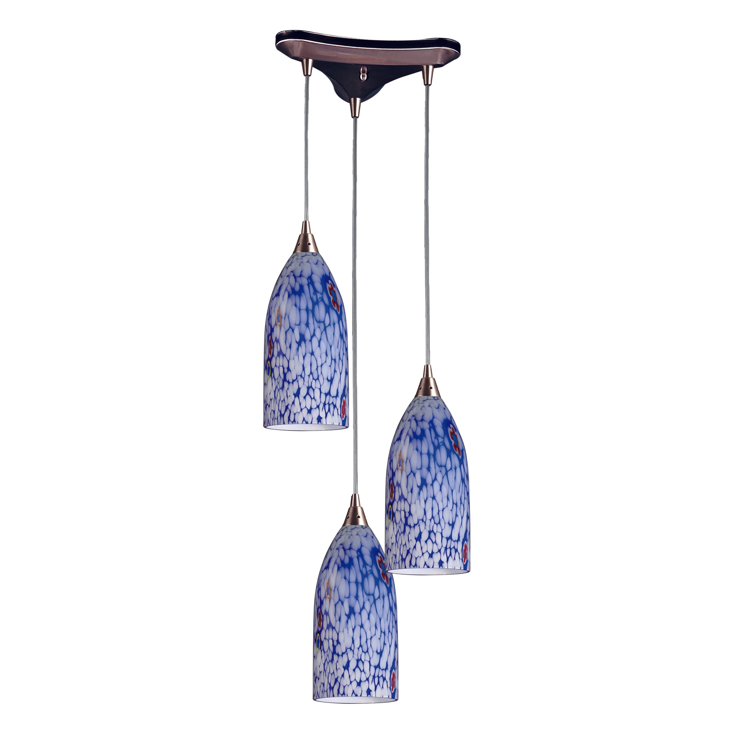 ELK SHOWROOM 502-3BL Verona 13” Wide 3-Light Pendant – Satin Nickel with Starburst Blue Glass