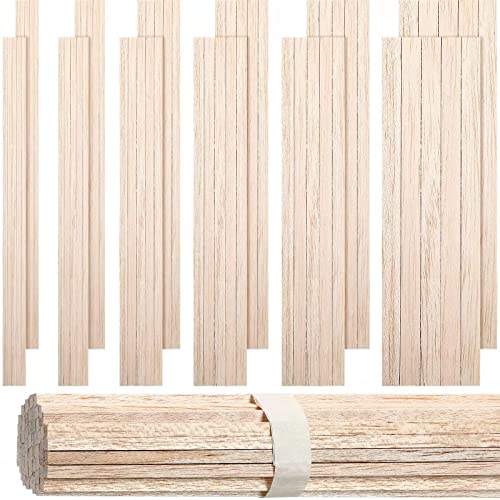 215 Pieces Balsa Wood Sticks Wooden Dowel Rods 1/8, 3/16, 1/4, 5/16, 3/8, 1/2 Inch Round Hardwood Unfinished Wooden Strips for DIY Molding Crafts