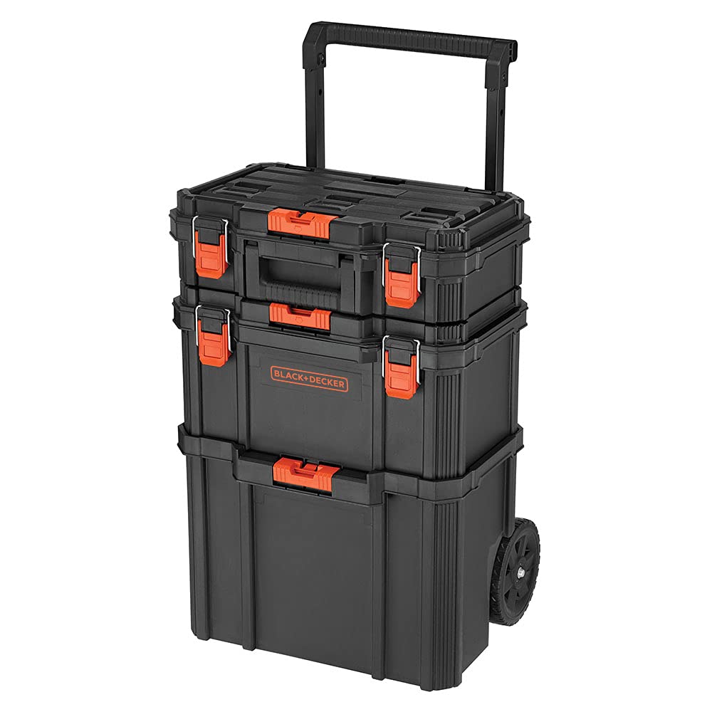 beyond by BLACK+DECKER BLACK+DECKER BDST60500APB Stackable Storage System – 3 Piece Set (Small, Deep Toolbox, and Rolling Tote)