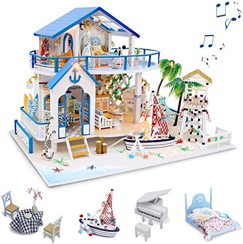 GuDoQi DIY Miniature Dollhouse Kit, Miniature House Kit 1:24 Scale,Tiny House kit with Music and Furniture Kit, Great Gift for Birthday Christmas,