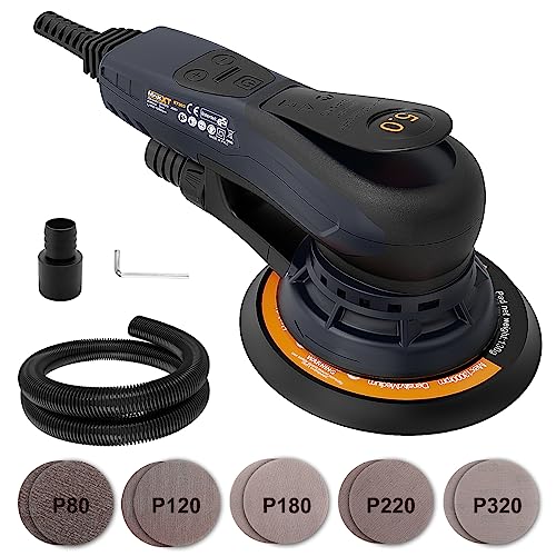 MAXXT Electric 5mm Random Orbital Sander Brushless 350W 3A Multi-function Variable Speed Electric Corded Orbital Sanders Machine with 10 Sanding