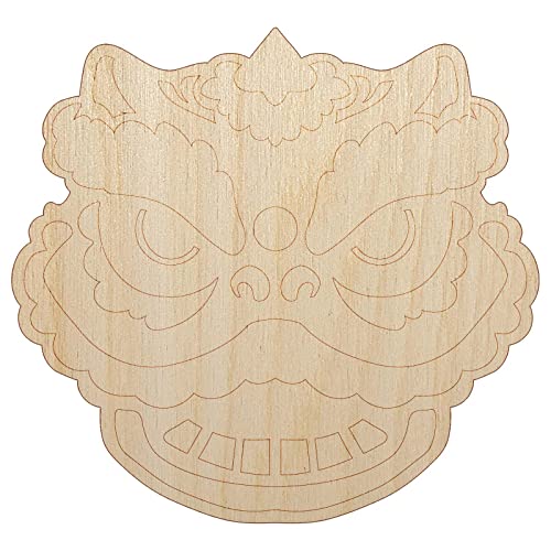 Chinese New Year Lion Dancer Head Unfinished Wood Shape Piece Cutout for DIY Craft Projects – 1/8 Inch Thick – 4.70 Inch Size