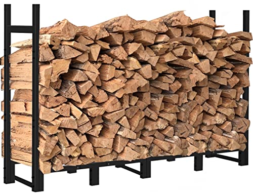 Khordin 8ft Firewood Rack Outdoor Adjustable Heavy Duty Wood Rack Fire Wood Holder for Indoor Storage Fireplace Metal Lumber Organizer Wood Stand