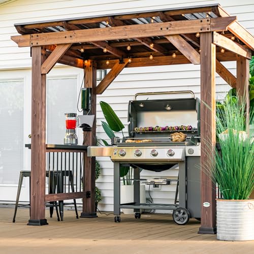 Backyard Discovery Saxony Wooden Grill Gazebo, Insulated Steel Roof, Cook Station, Barbeque, Patio, Deck, Withstand Wind and Snow, Corrosion