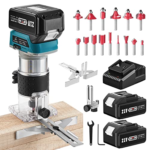 Avhrit Cordless Compact Wood Router, 21V Wood Router Tool With 2PCS 4.0Ah Batteries, Brushless Portable Handheld Palm Routers for Woodworking, Wood