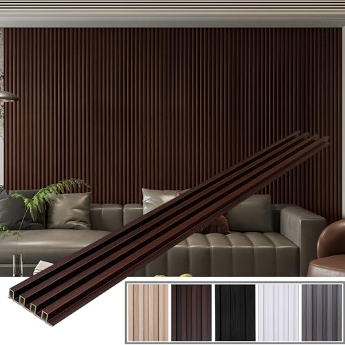 YLL YLL 6-Pack Slat Wall Panel with 2 Trims Wood Grain Slat Wall 96″ x 6.2″ WPC Slats 3D Wall Panels Walnut Grille