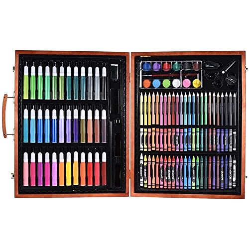 RMENST Art Supplies, 150-Piece Deluxe Wooden Art Set Crafts Kit with Oil Pastels, Colored Pencils, Watercolor Paint, Oil Paint, Creative Gift