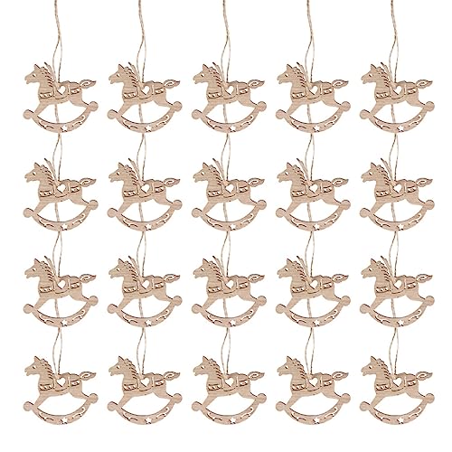 MAGICLULU 20pcs Unfinished Rocking Horse Wood Slice Hollow Wooden Horse Pattern Cutouts Hanging Wooden Horse Christmas Tree Ornament for Christmas