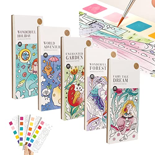 DANLIKT Pocket Watercolor Painting Book,Kids Watercolor Painting Book for Kids,Improve Creativity Portable Pocket Painting Book with Brush for