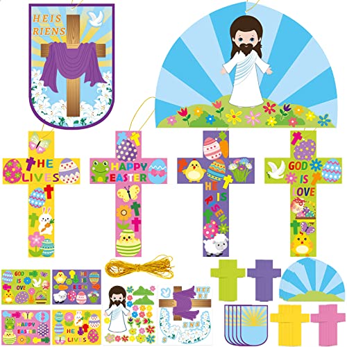 FANCY LAND Easter Crosses Craft Kits for Kids Easter Religious Crafts Christian Sunday School Activities 30Pack