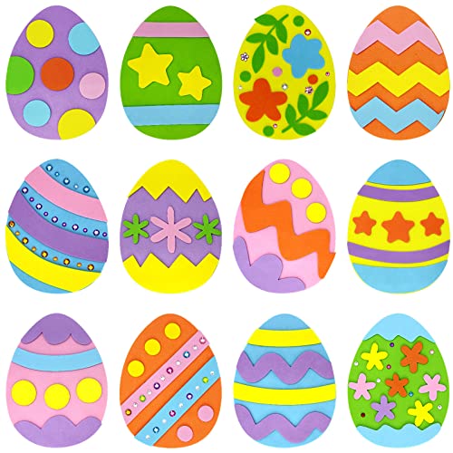 Hifunwu 24 Pcs Foam Easter Eggs for Crafts Easter Foam Crafts Stickers Set with Rhinestones Easter Crafts for Kids Party Favors Supplies