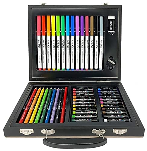 58-Piece Art Set, Pencils, Oil Pastels, Drawing Papers/Coloring Sheets, Markers, Assorted Colors with Colorable Wood Case